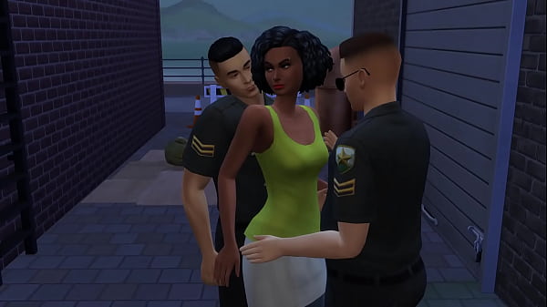 Ebony Barmaid Entertaining Two Cops At The Back Alley (Promo) | The Sims/ 3D Hentai